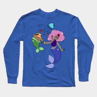 Mermaid Sloth and Jellyfish Long Sleeve T-Shirt